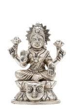 Brass Silver Coated Superfine Laxmi Mata Idol - Owl Base - 4.75 Inch - Image 5