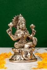 Brass Silver Coated Superfine Laxmi Mata Idol - Owl Base - 4.75 Inch - Image 7