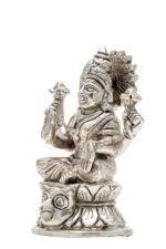 Brass Silver Coated Superfine Laxmi Mata Idol - Owl Base - 4.75 Inch - Image 4
