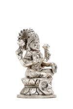 Brass Silver Coated Superfine Laxmi Mata Idol - Owl Base - 4.75 Inch - Image 3