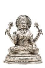 Brass Silver Coated Superfine Laxmi Mata Idol - 6.75 Inch - Image 8
