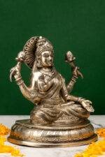 Brass Silver Coated Superfine Laxmi Mata Idol - 6.75 Inch - Image 4
