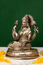Brass Silver Coated Superfine Laxmi Mata Idol - 6.75 Inch - Image 2
