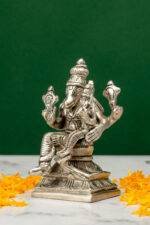 Brass Silver-Coated Superfine Lord Narsingh Idol- 4.35 Inches - Image 2