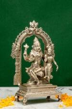 Brass Silver-Coated Superfine Lord Narsingh Idol - With Frame - 9 Inches - Image 4