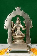 Brass Silver-Coated Superfine Lord Narsingh Idol - With Frame - 9 Inches - Image 3
