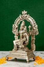 Brass Silver-Coated Superfine Lord Narsingh Idol - With Frame - 9 Inches - Image 2