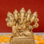 Superfine Brass Punchmukhi Ganesh Idol - Detailed Carving - 5 Inch