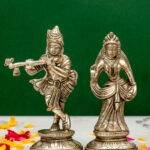 Brass Silver-Coated Radha Krishna Idol - 4.35 Inch
