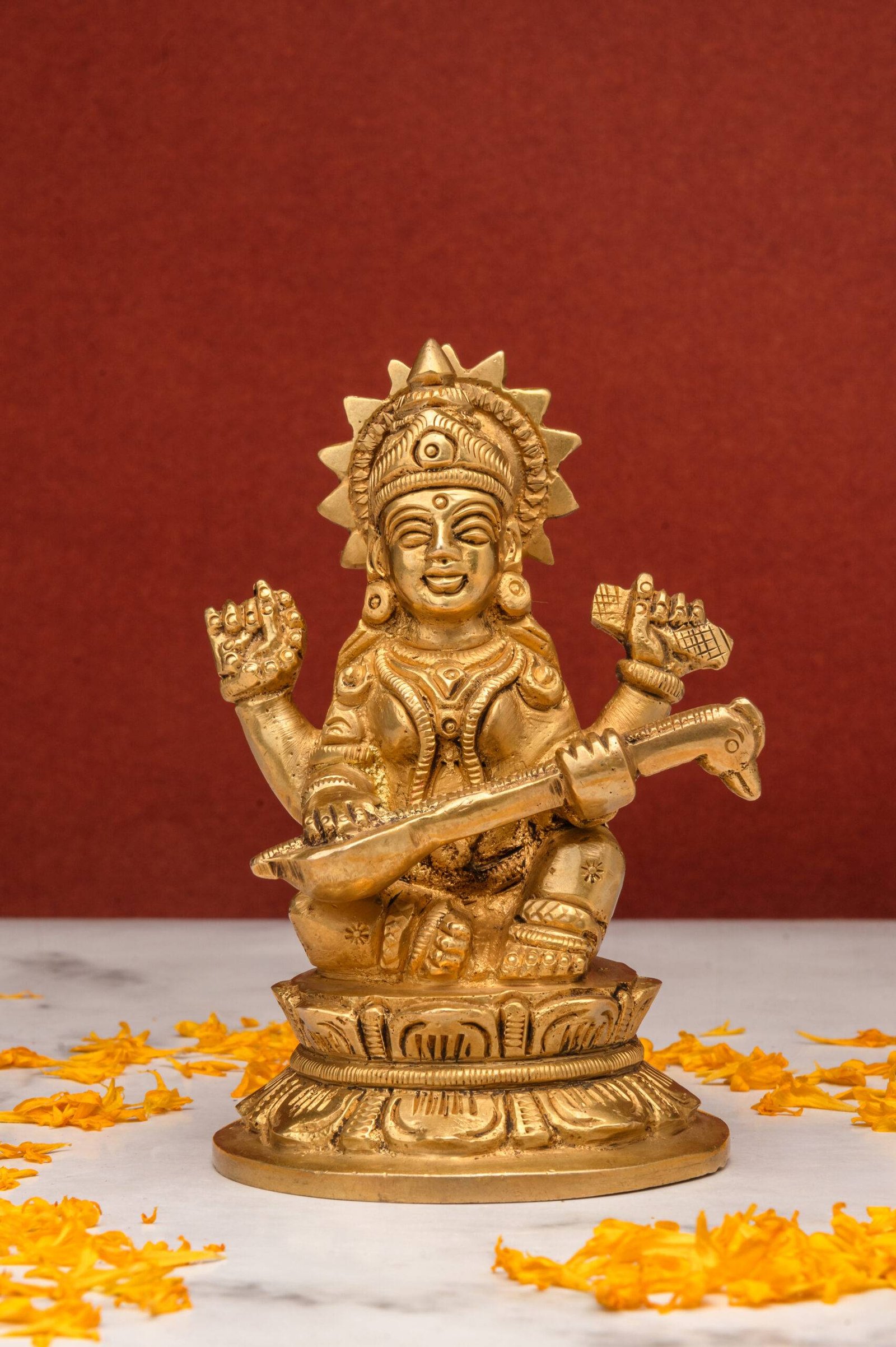 brass Saraswati 324 (8) Saraswati Idol