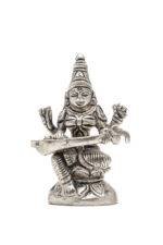 Brass Silver Coated Superfine Saraswati Idol - On Lotus - 3.15 Inch - Image 8