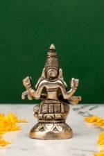 Brass Silver Coated Superfine Saraswati Idol - On Lotus - 3.15 Inch - Image 3