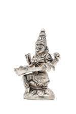 Brass Silver Coated Superfine Saraswati Idol - On Lotus - 3.15 Inch - Image 7