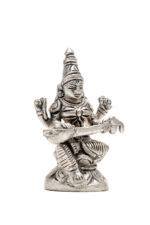 Brass Silver Coated Superfine Saraswati Idol - On Lotus - 3.15 Inch - Image 6
