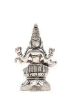 Brass Silver Coated Superfine Saraswati Idol - On Lotus - 3.15 Inch - Image 5