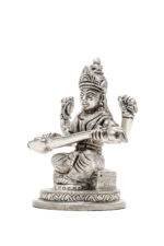 Brass Silver Coated Superfine Saraswati Idol - 4 Inch - Image 7