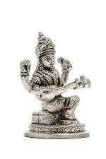 Brass Silver Coated Superfine Saraswati Idol - 4 Inch - Image 6