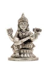 Brass Silver Coated Superfine Saraswati Idol - 4.35 Inch - Image 7