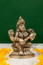 Brass Silver Coated Superfine Saraswati Idol - 4.35 Inch - Image 4