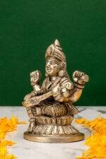 Brass Silver Coated Superfine Saraswati Idol - 4.35 Inch - Image 2