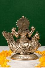 Brass Silver Coated Superfine Saraswati Idol - On Swan - 4.35 Inch - Image 3