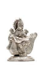 Brass Silver Coated Superfine Saraswati Idol - On Swan - 4.35 Inch - Image 6