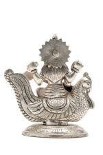 Brass Silver Coated Superfine Saraswati Idol - On Swan - 4.35 Inch - Image 5