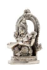 Brass Silver Coated Superfine Saraswati Idol - With Frame - 4.35 Inch - Image 6