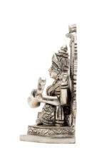 Brass Silver Coated Superfine Saraswati Idol - With Frame - 4.35 Inch - Image 5
