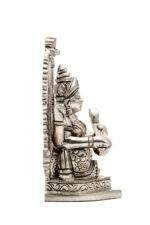 Brass Silver Coated Superfine Saraswati Idol - With Frame - 4.35 Inch - Image 9