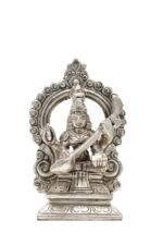 Brass Silver Coated Superfine Saraswati Idol - With Frame - 5.5 Inch - Image 8