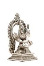 Brass Silver Coated Superfine Saraswati Idol - With Frame - 5.5 Inch - Image 6