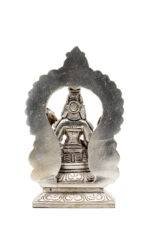 Brass Silver Coated Superfine Saraswati Idol - With Frame - 5.5 Inch - Image 5
