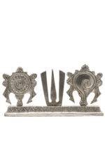 Brass Silver Coated Superfine Shank Chakra Trishul - 4.35 Inch - Image 6