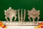 Brass Silver Coated Superfine Shank Chakra Trishul - 4.35 Inch - Image 3
