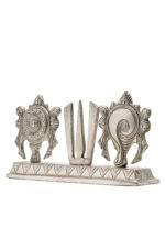 Brass Silver Coated Superfine Shank Chakra Trishul - 4.35 Inch - Image 4