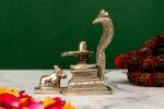Brass Silver Coated Superfine Shivling with Sheshnag & Nandi – 3.5 Inch - Image 3