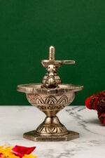Brass Silver Coated Superfine Shivling Diya with Nandi – 4.35 Inch - Image 2