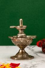 Brass Silver Coated Superfine Shivling Diya with Nandi – 4.35 Inch - Image 3