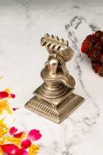 Brass Silver Coated Superfine Shivling with Sheshnag – 4.75 Inch - Image 2