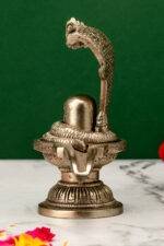 Brass Silver Coated Superfine Shivling with Sheshnag – 4.75 Inch - Image 4