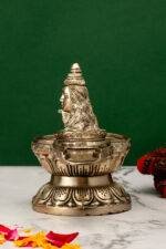 Brass Silver Coated Superfine Shivling with Shiva Carved – 5.5 Inch - Image 5