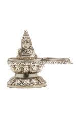 Brass Silver Coated Superfine Shivling with Shiva Carved – 5.5 Inch - Image 7
