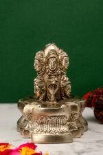 Brass Silver Coated Superfine Shivling - Shiv And Parvati Carved - 4 Inch - Image 4