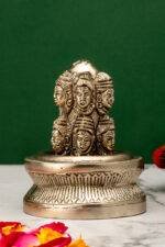 Brass Silver Coated Superfine Shivling - Shiv And Parvati Carved - 4 Inch - Image 3