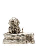 Brass Silver Coated Superfine Shivling - Shiv And Parvati Carved - 4 Inch - Image 5