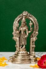 Brass Silver-Coated Superfine Standing Lord Vishnu Idol - With Frame - 6.70 Inches - Image 2