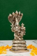 Brass Silver-Coated Superfine Vishnu Laxmi Idol on Sheshnag - 5.50 Inches - Image 4