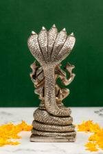 Brass Silver-Coated Superfine Vishnu Laxmi Idol on Sheshnag - 5.50 Inches - Image 3