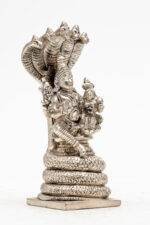 Brass Silver-Coated Superfine Vishnu Laxmi Idol on Sheshnag - 5.50 Inches - Image 5